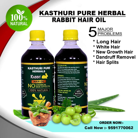 Kasthuri Pure Herbals Rabbit Hair Oil – Single Pack 1000ml