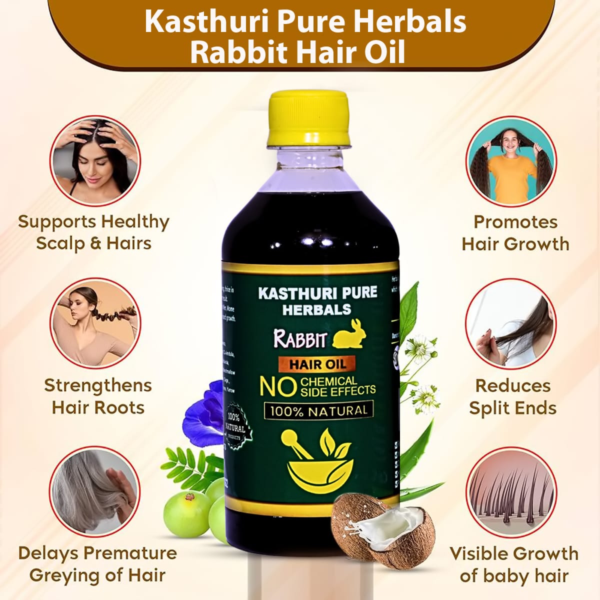 Kasthuri Pure Herbals Rabbit Hair Oil – Single Pack 500ml