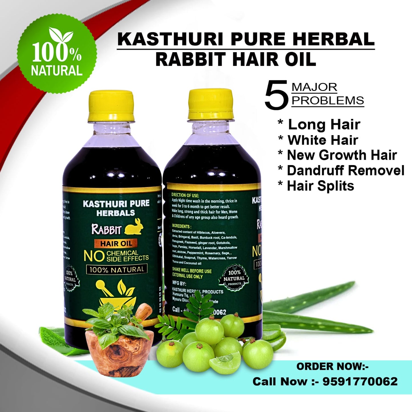 Kasthuri Pure Herbals Rabbit Hair Oil – Single Pack 1000ml
